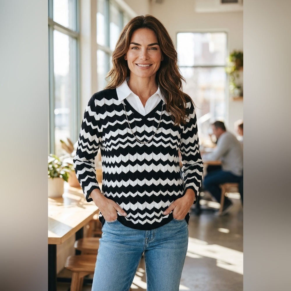 Alfred Dunner Women's Chevron Two-for-One Sweater